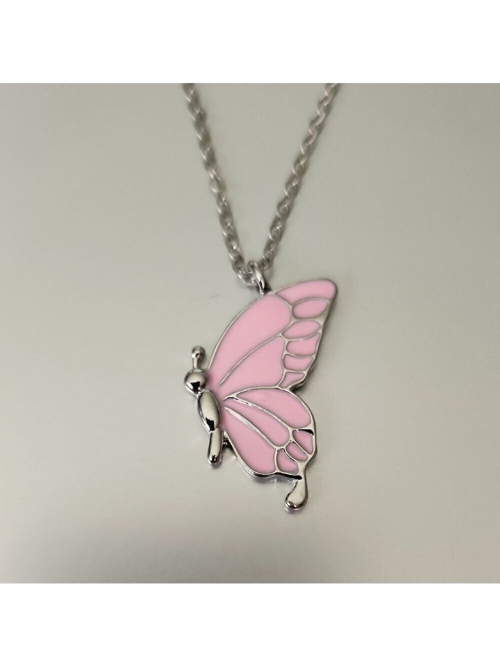 Pink Butterfly Enamel Coated  Necklace